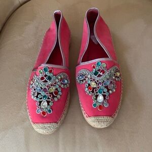 NEW RENE CAOVILLA JEWELED CORAL ESPADRILLES EU40 us 9, 9.5 10 GORGEOUS